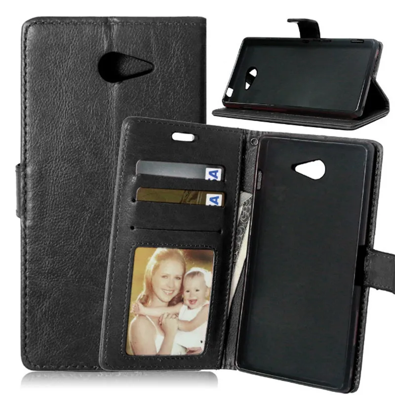 Роскошный кожаный чехол книжка с 3 отделениями для карт и подставкой Sony Xperia M2 S50h