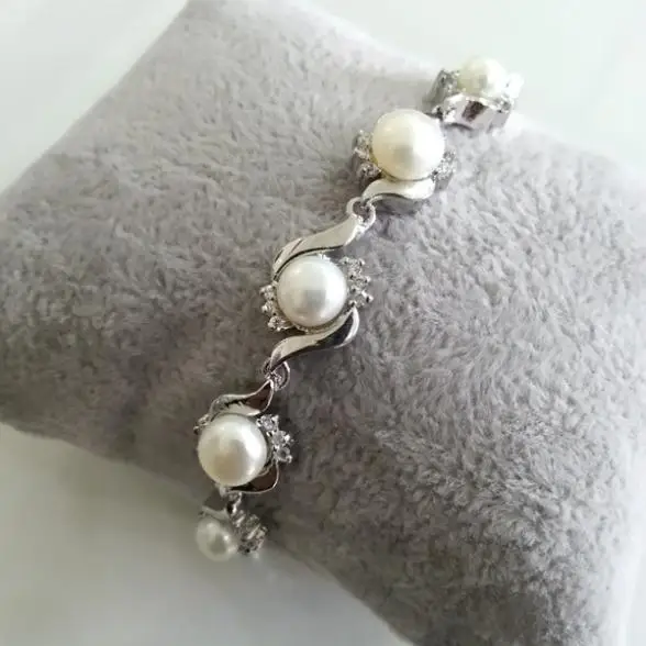 JDZ-0027 Fashion jewelry women wedding bracelet with pearl and cz setting rhodium plated | Украшения и аксессуары