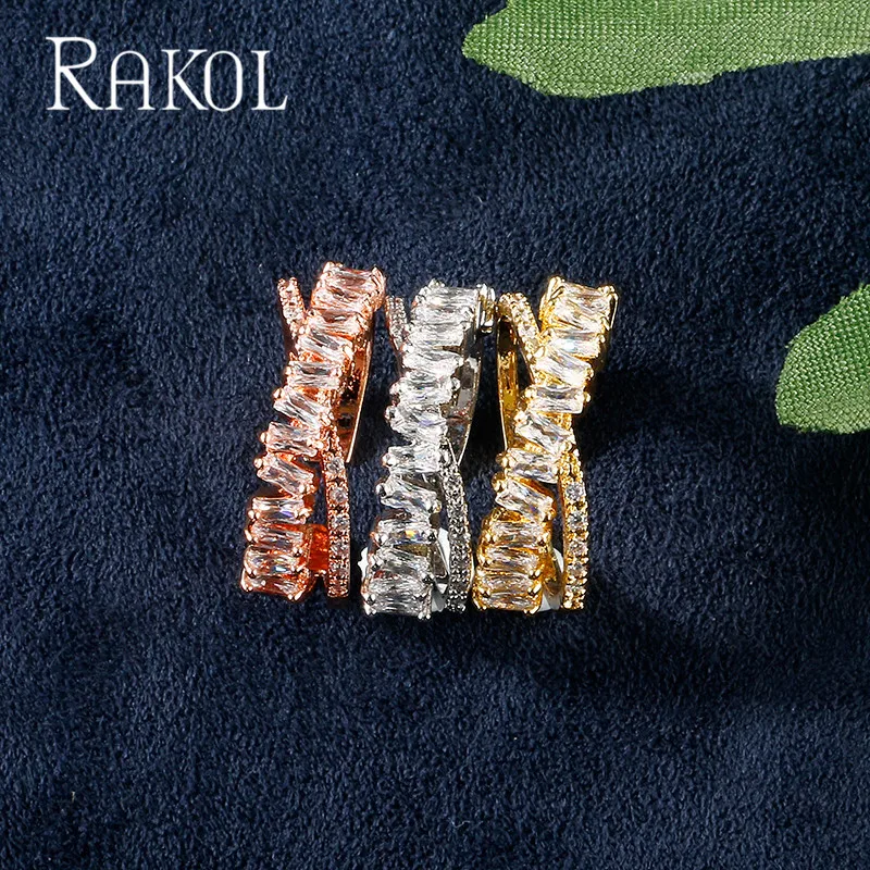 RAKOL Топ Новая мода AAA кубический циркон Многослойные тонкие кольца х Форма манжета медное основание Открытое кольцо для женщин подарок RR2222K