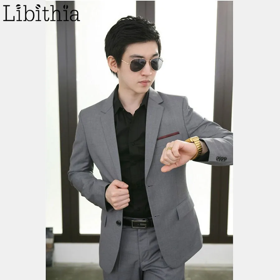 (Пиджак + брюки галстук) мужские темно серые костюмы мужской костюм Homme Slim One/Two Buttons