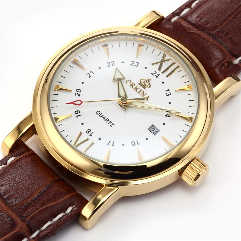 Мг. Мужские часы ORKINA роскошный золотой чехол светящиеся булавки мужские с