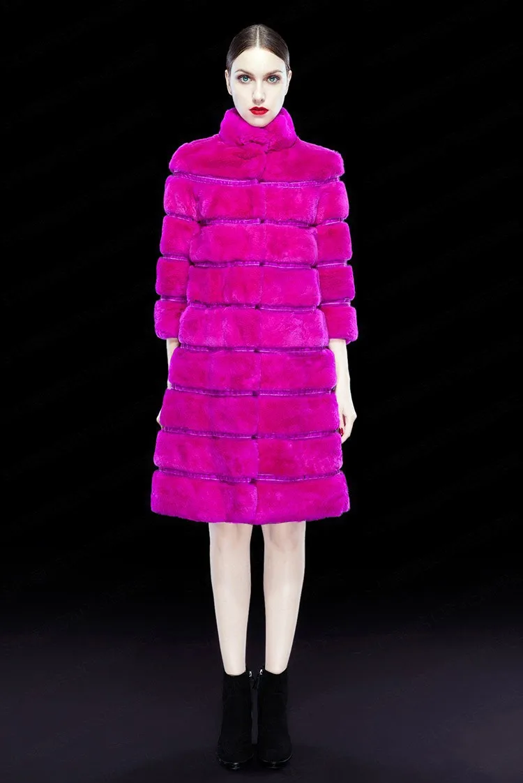 Женское длинное пальто из натурального меха кролика рекс | Женская одежда