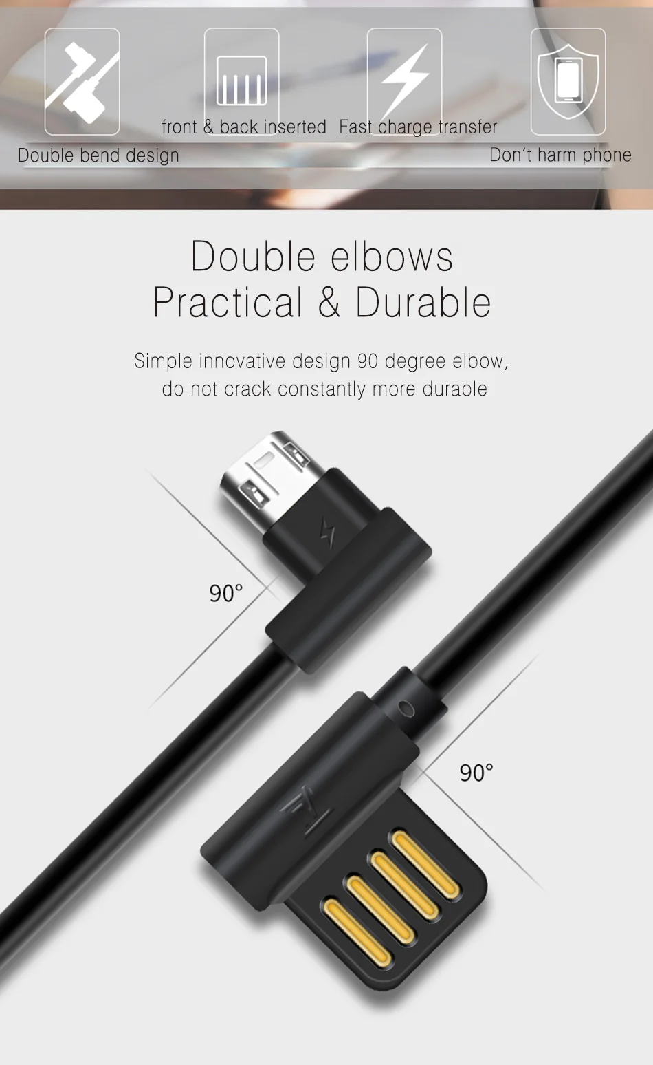 Remax 90 градусов Dual-side 1 8 м 2 micro usb Дата-кабель TPE L изгиб 2.1A Быстрая зарядка игровой
