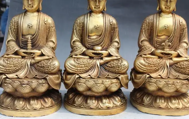 

Free shipping S00130 Tibet Buddhism Bronze Seat lotus Sakyamuni Shakyamuni Amitabha Buddha Statue Set