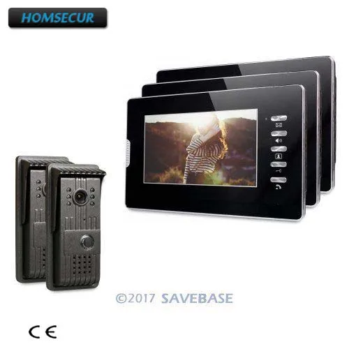 HOMSECUR Новый 7 &quotпроводной видеодомофон с 2 камерами + 3 черных монитора |