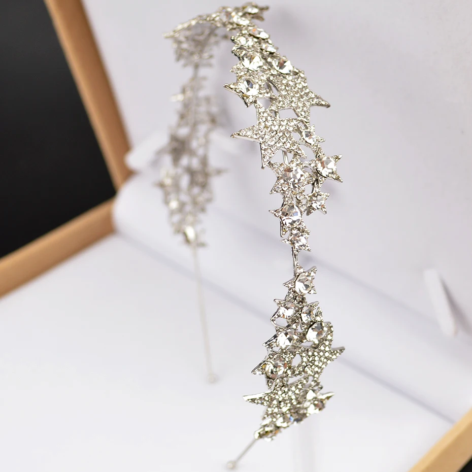 Новая серебряная звезда Стразы для свадебной короны аксессуары волос барокко