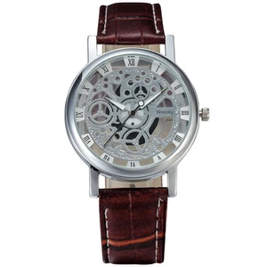 WEESKY бизнес модные часы с скелетом для мужчин гравировка полые Reloj Hombre платье наручные часы кожаный ремешок женские часы Relojes Mujer