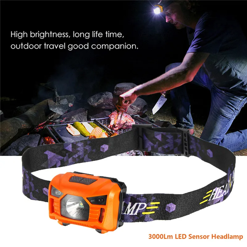 Наружные 3000 люмен ABS ИК Сенсор фар привело высокие Яркость фары Кемпинг