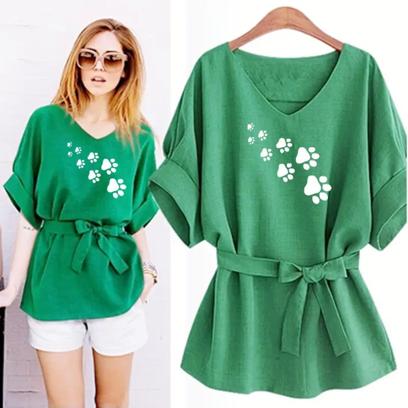New Fashion Dog Paw Print T-Shirt Female Plus Size Tshirt Funny Harajuku Cropped Summer Camiseta T-shirt