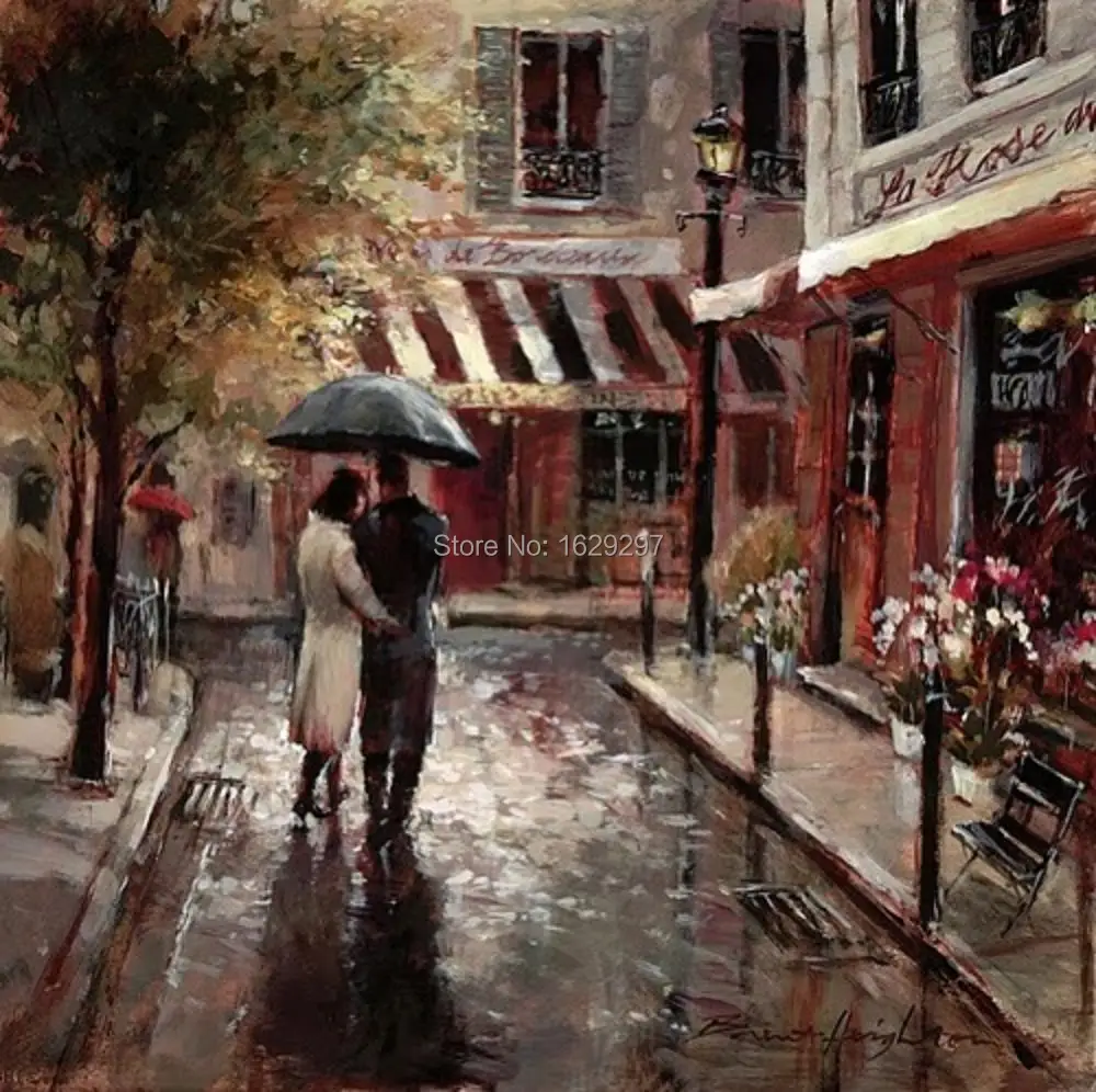 

The Lovers oil painting of Brent Heighton High quality Reproduction art on canvas Hand painted Romantic Art Paris Landscape