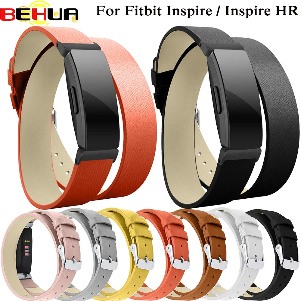 Двойной ремешок из натуральной кожи сменный для Fitbit inspire HR браслет с серебряной