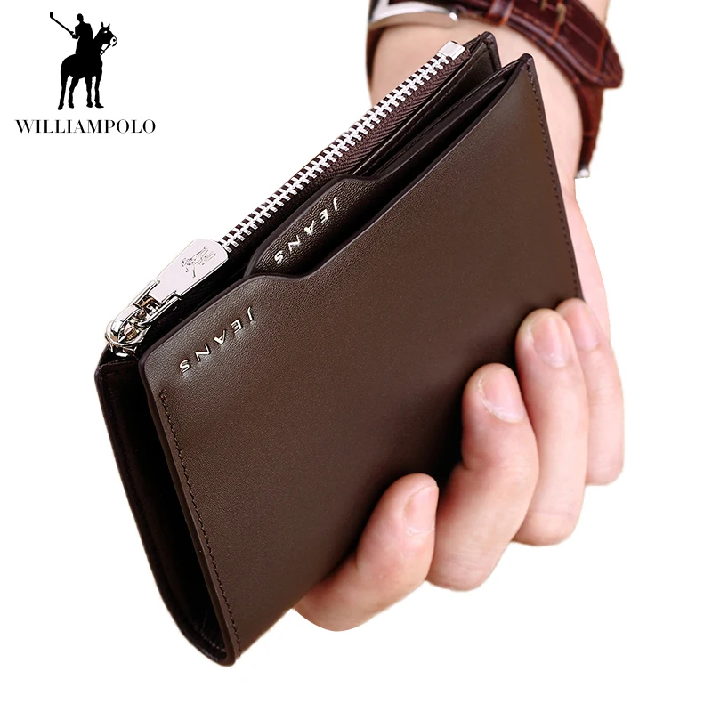 Мужской бумажник из натуральной кожи WILLIAMPOLO модный короткий кошелек с клипсой