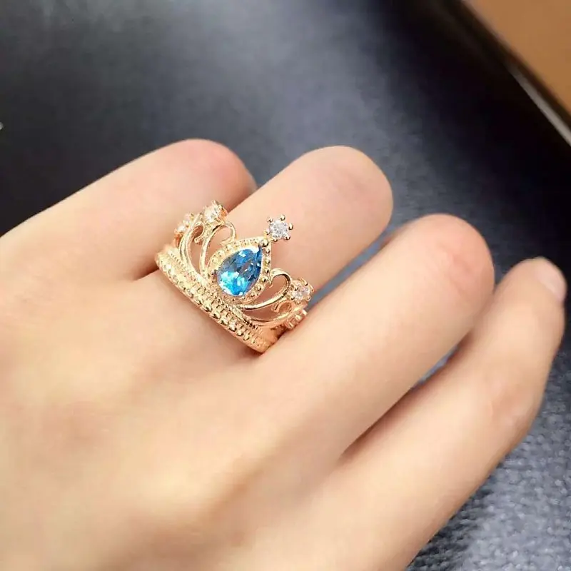 Qi Xuan_Blue Stone Fashion Crown Jewelry Sets_Finger Rings_Rose Gold Color sets_производитель прямых продаж |