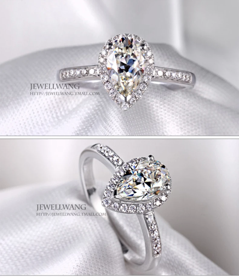 Ювелирные изделия Moissanite грушевидные обручальные кольца для женщин 1.00CT сертифицированные 18 К Белое золото обручальные кольца ювелирные украшения подарок