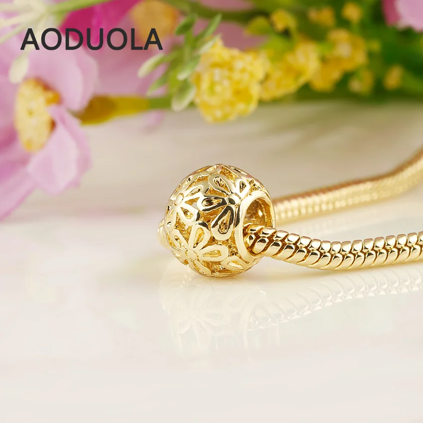 

10 Pcs a Lot Gold Color Alloy Beads Flower Shape DIY Big Hole Metal Beads Spacer Bead Charm Fit For Pandora Charms Bracelet