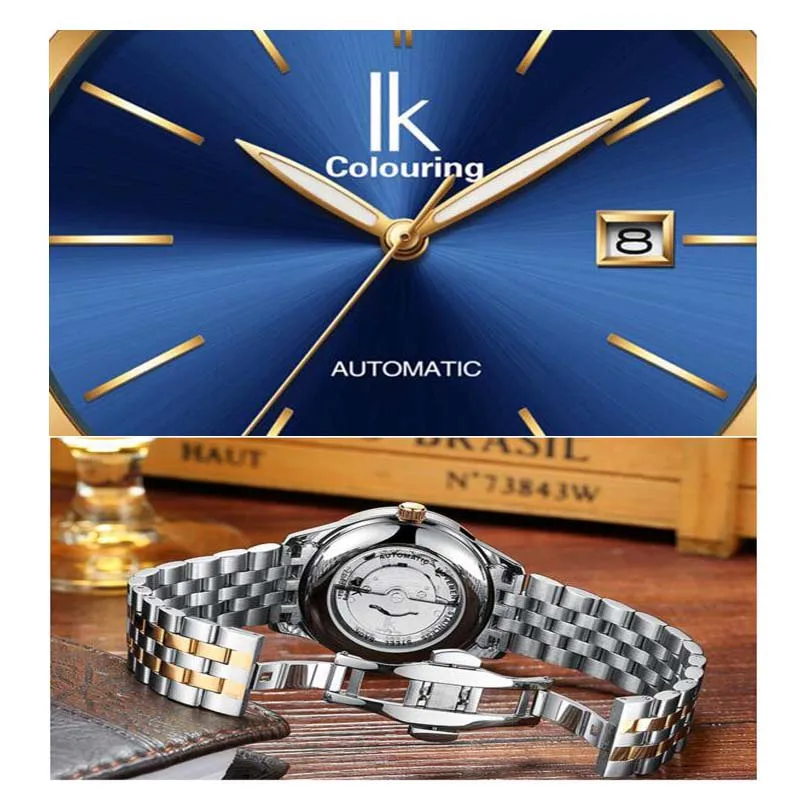 Спортивные золотые часы IK цветные полые автоматические механические мужские