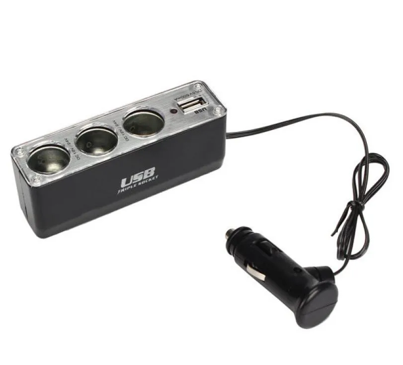 2 USB зарядное устройство + гнезда расширитель для автомобильного прикуривателя