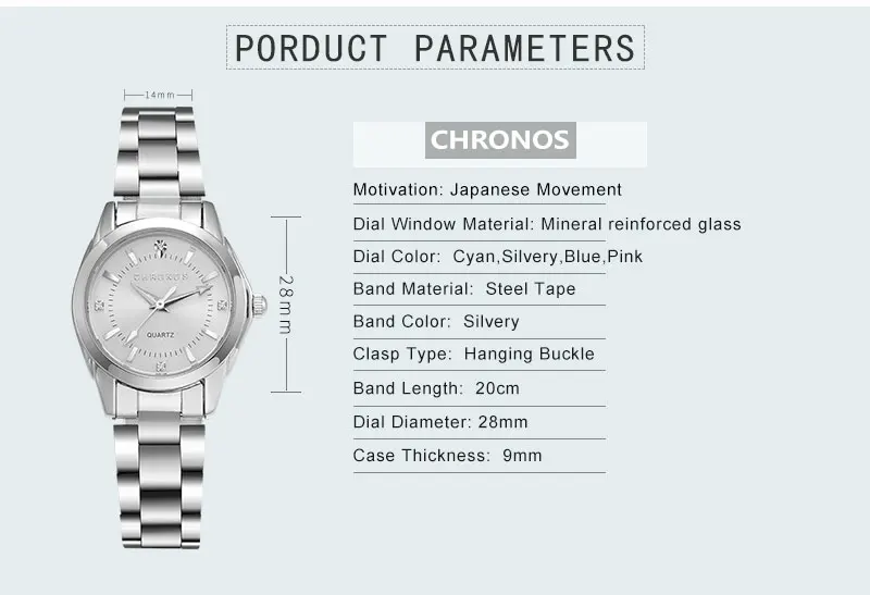 CHRONOS женские часы для отдыха Топ люксовый бренд кварцевые часы многоцветные на выбор модные деловые наручные часы женские часы