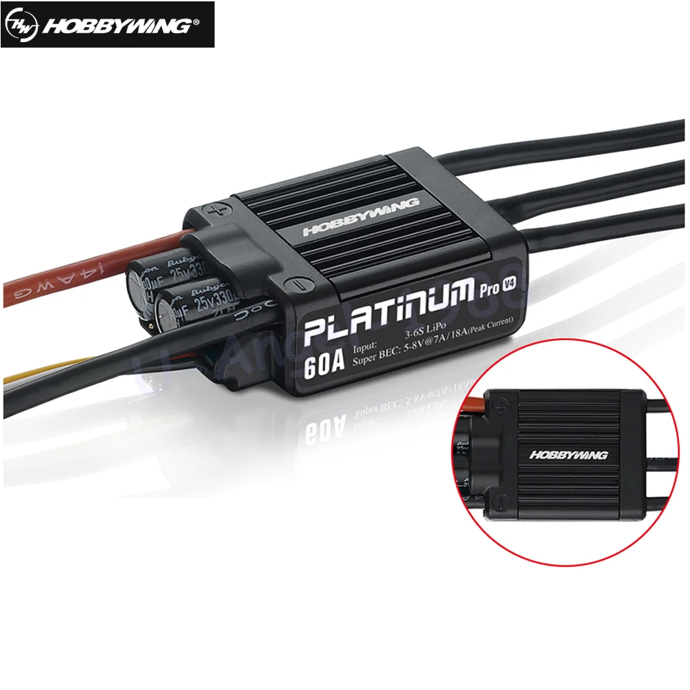 Оригинальный HobbyWing Platinum PRO V4 60A ESC (3S 6S) для 450 480 класса Heli (Пропеллер: 325 360 мм)|Детали