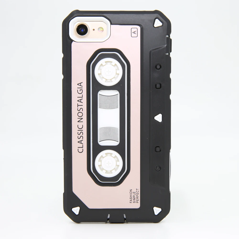 Retro Vintage Cassette Design Hybrid Armor Case Full Drop Protective Hard Rubber PC Cute Phone Cover For iPhone 7 Plus/8 Plus |