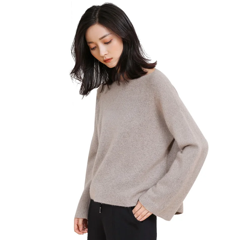 DILLY FASHION Women sweater and pullovers autumn winter flare sleeve slash neck cashmere knitted sweater- GML7281 | Женская одежда
