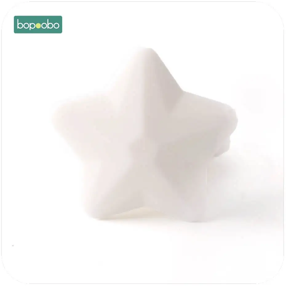 Bopoobo 5 шт. силиконовые бусины в форме звезды пищевого качества аксессуары для прорезывания зубов 38 мм ожерелье силиконовые интерактивные игрушки Детские Прорезыватели - Цвет: white star