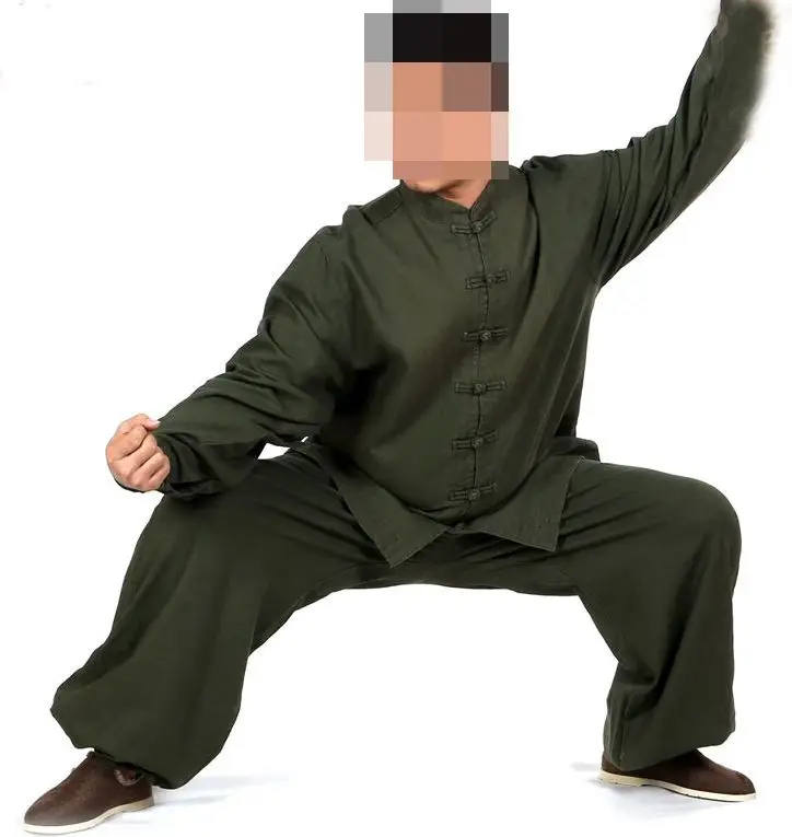 Унисекс Толстая хлопковая и льняная верхняя одежда для осени весны форма Тай Чи