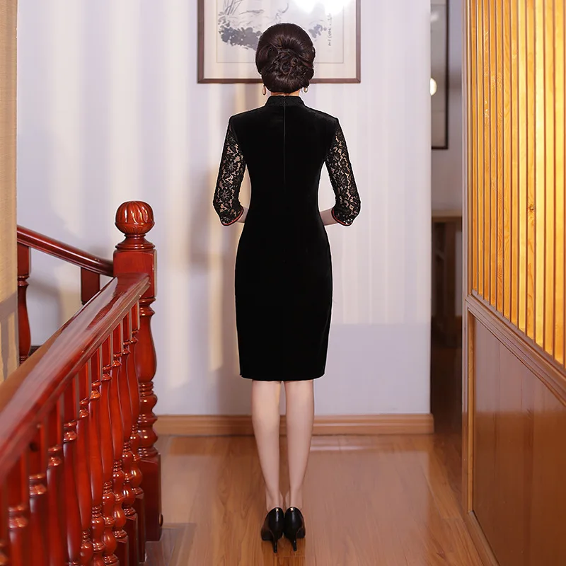 Китайское мини платье женское кружевное Ципао размера M до 3XL|lace cheongsam|dress cheongsammini