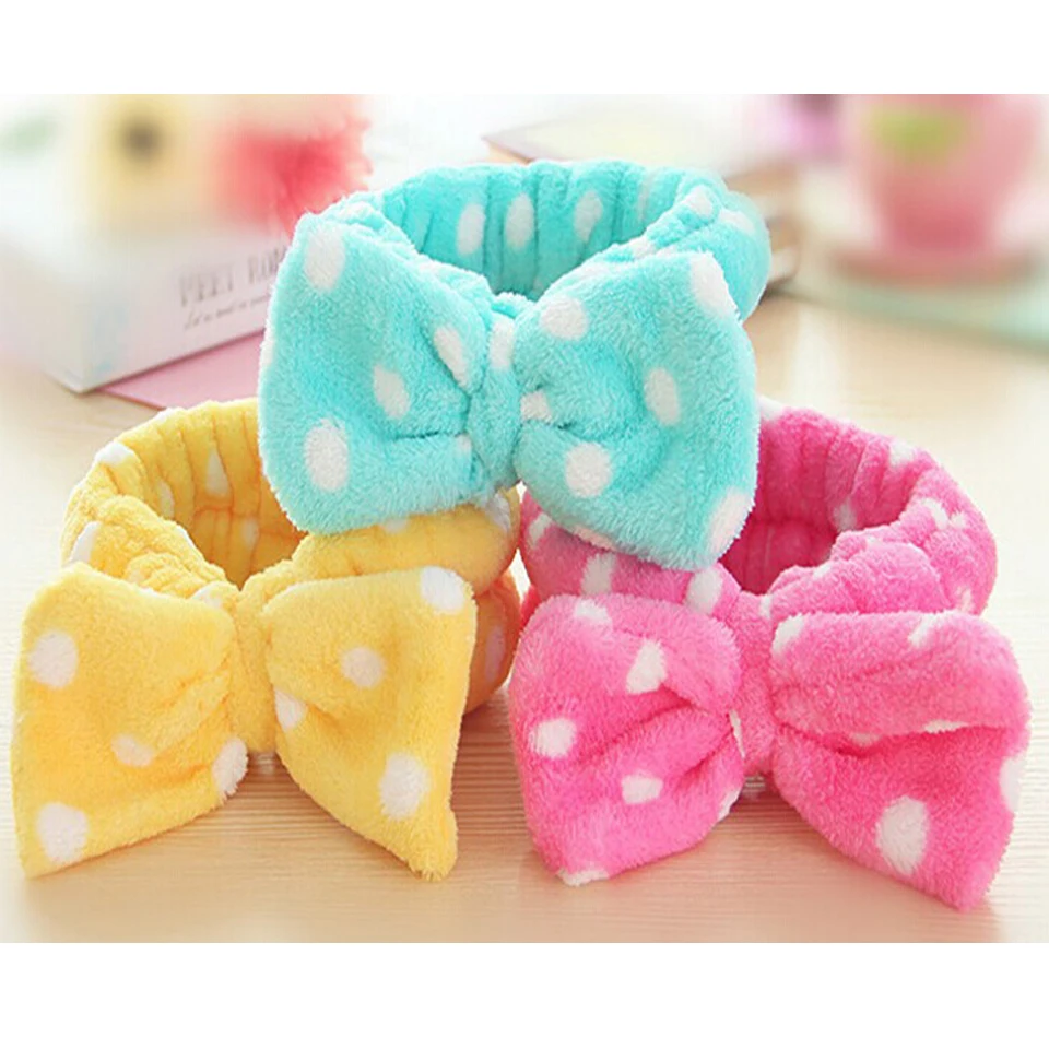Women Fashion Lovely Soft Carol Fleece Bowknot Bow Makeup Cosmetic Shower Elastic Hair Band Hairlace Headband HB015 | Детская одежда и