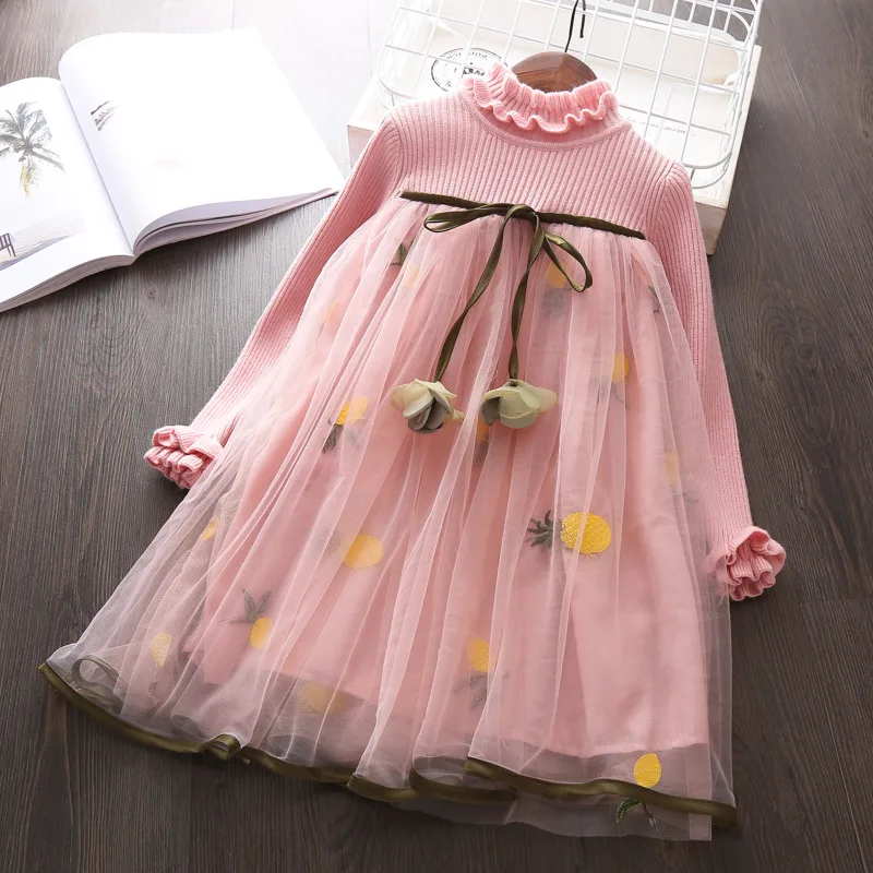 

Платье для девочек элегантные осенние платья с длинными рукавами и цветочным рисунком одежда для маленьких девочек милое платье-свитер при...