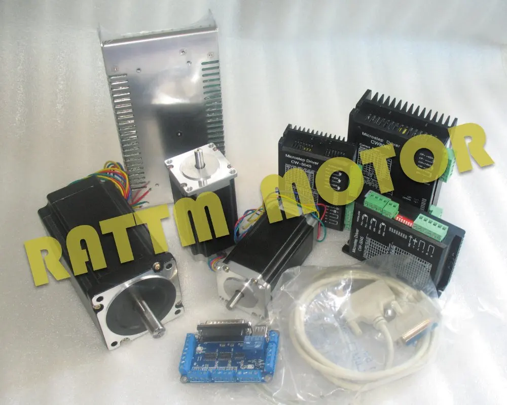 3 оси NEMA23 NEMA34 425Oz 1600Oz-in двойной вал шаговый двигатель + CW8060 / CW5045 драйвер 6A 80V / 4.5A с алюминиевой крышкой, 50В & 5 осевая плата ЧПУ комплект