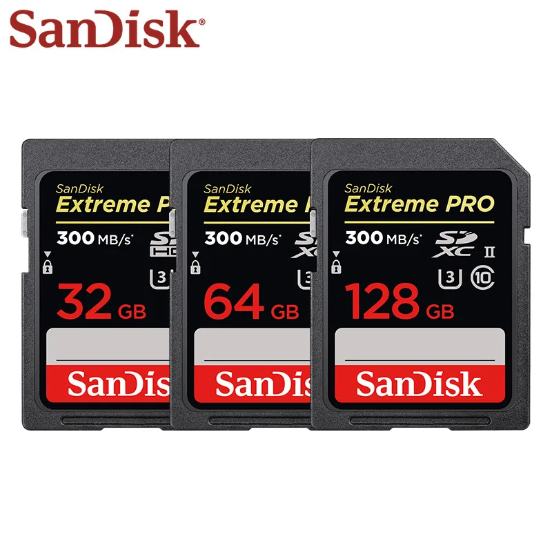 Двойной Флеш-накопитель SanDisk Extreme PRO SD карты 300 МБ/с. 128 64Гб 32Гб флеш-карты памяти Class 10 SDXC карты памяти SDHC U3 флэш-карты высокой Скорость UHS-II для Камера