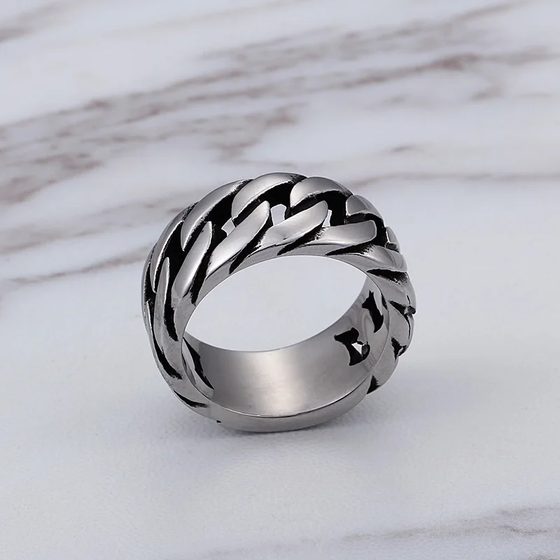 TrustyLan Fashion New Chain Link Style Ring Men 316L Stainless Steel Biker Jewelry Punk Rock Party Mens Rings Dropshipping Gift | Украшения
