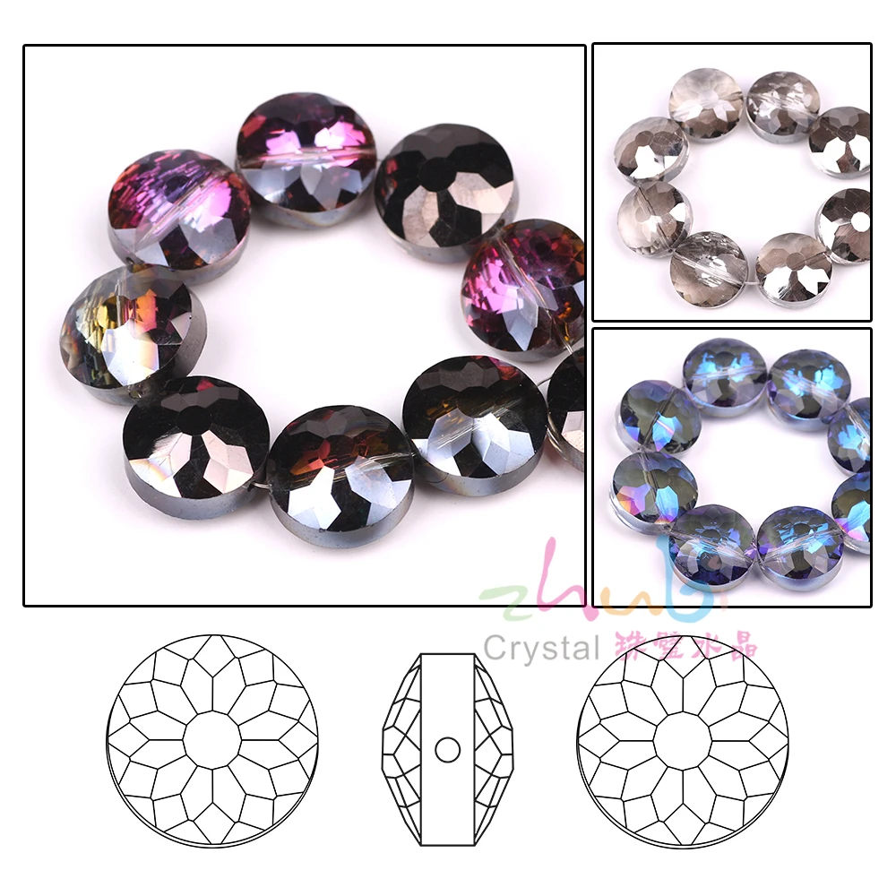 Круглые бусины с кристаллами 14 мм стеклянные плоские для самостоятельного
