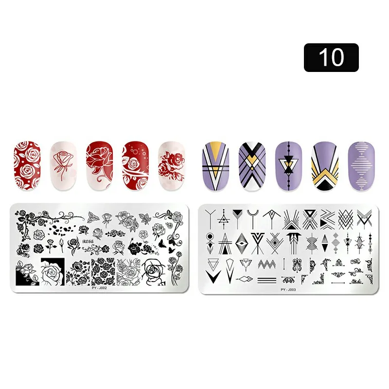 Set 10 PICT YOU прямоугольные пластины для штамповки ногтей геометрические из нержавеющей стали инструменты для штамповки ногтей набор шаблонов - Цвет: Set 10