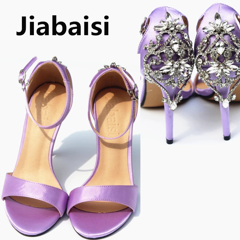 

Jiabaisi shoes women's Luxurious Diamonds Silk heels Dazzling Wedding Party shoes Large Size Fashion Women's heel sandals