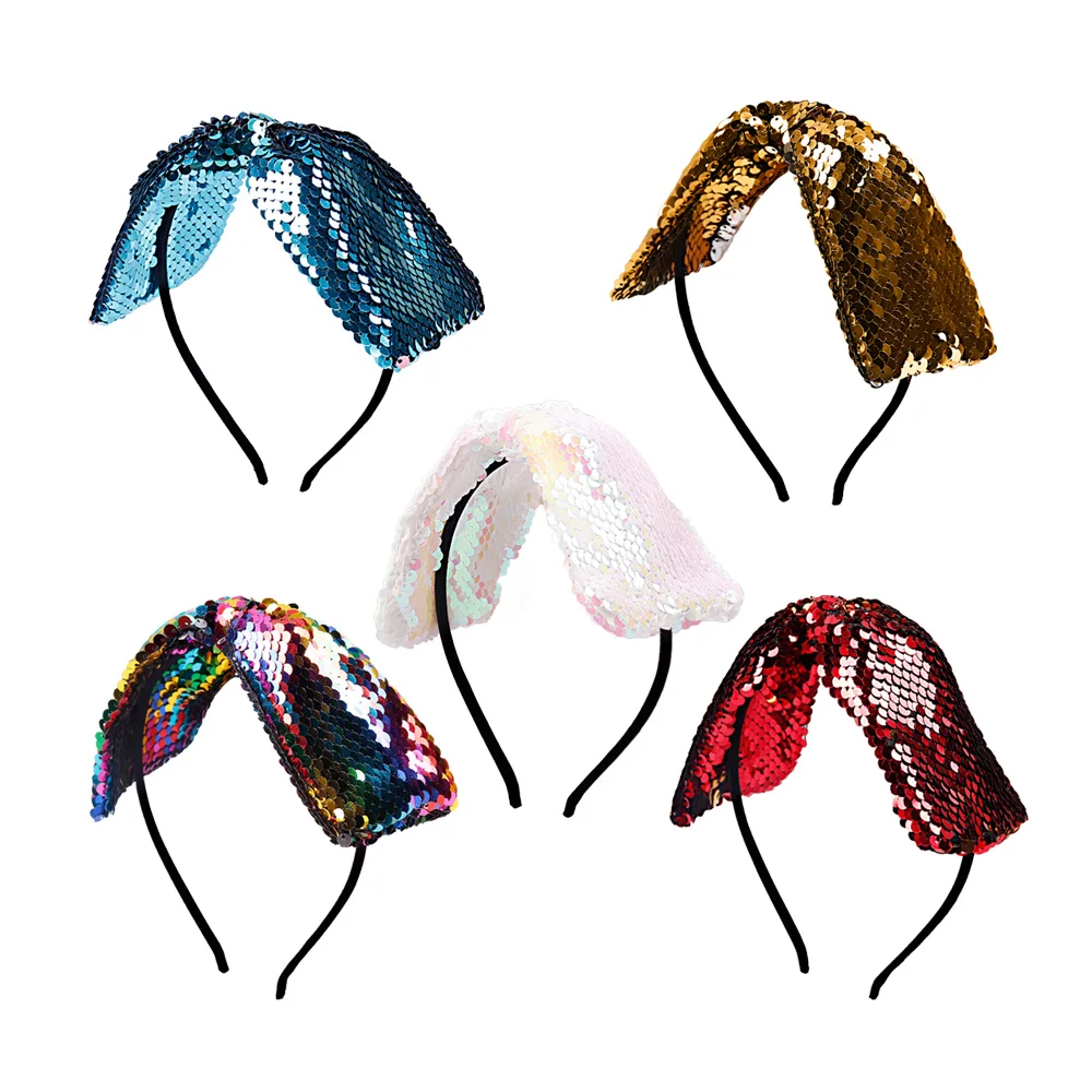 Spring Summer Reversible Sequins Headband For Women Kids Girl Mermaid Bow Hairband Bling Hair Band Headwrap Accessories | Мать и ребенок