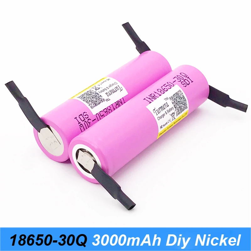Новый аккумулятор 18650 30Q 3000 мАч INR18650 20 Ампер со сварными полосками батареи для