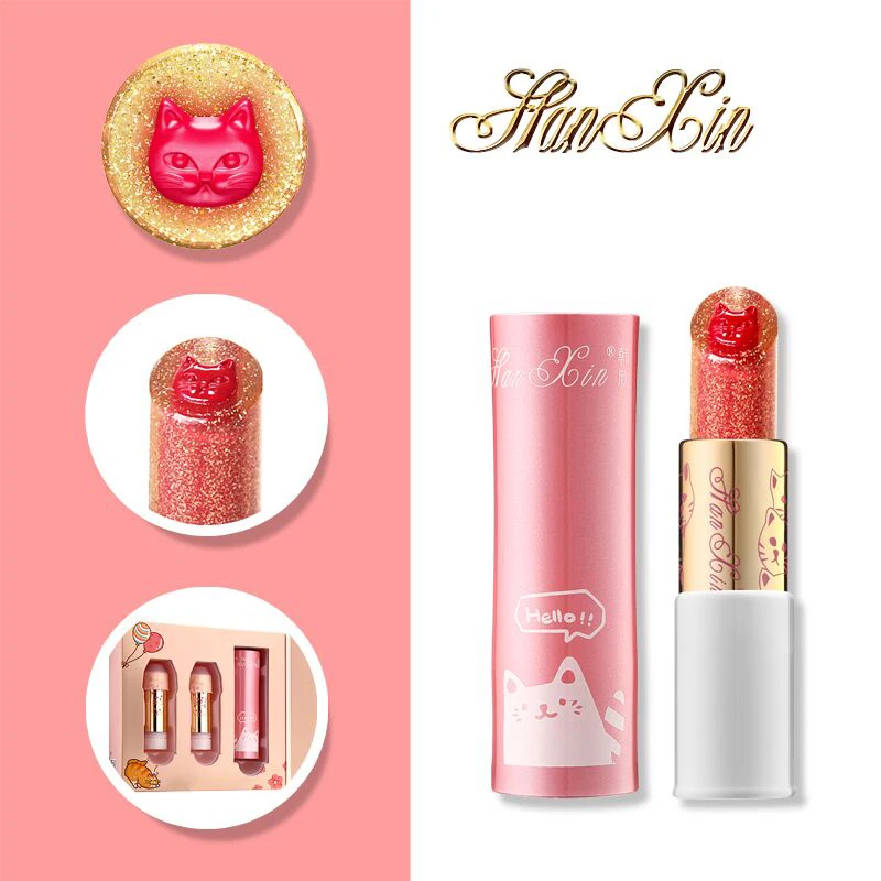 3 шт./комплект Увлажняющая помада для губ с милым принтом кошки стойкая