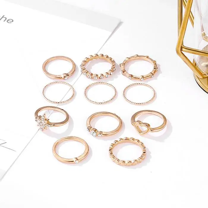 New Women Fashion Casual Artificial Gem Pack of Rings 11pcs/8pcs Jewelry Charm Wedding Ring Rose gold Set