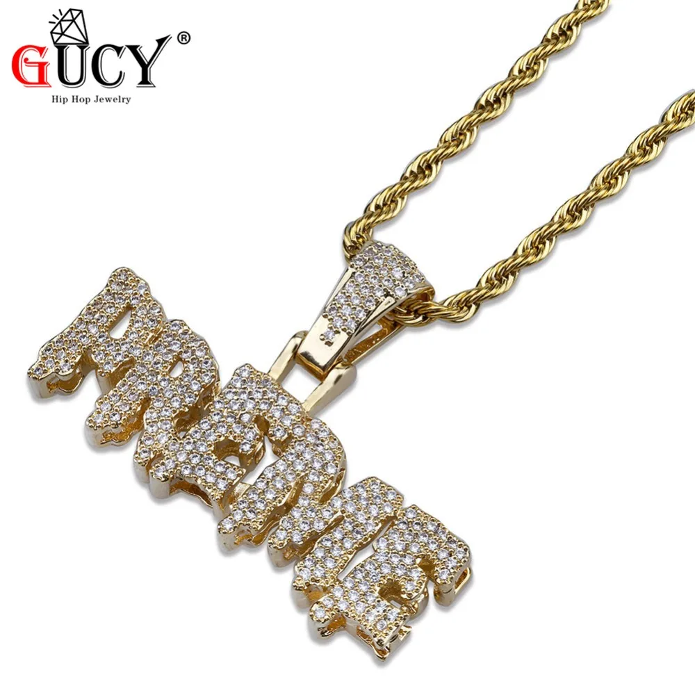Кулон с надписью GUCY PREME ожерелье из кубинской цепи Майами микрозакрепкой фианита