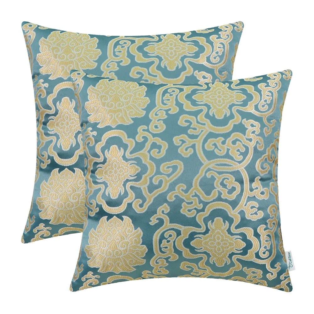 2PCS Square CaliTime Soft Throw Pillow Covers Cases for Couch Damask Floral Chain 18&quot X Teal | Дом и сад