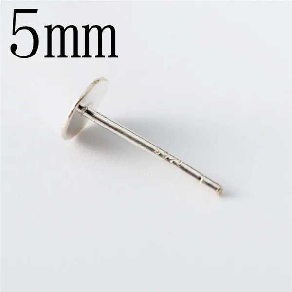 5MM Earring Base 925 пробы серебряные серьги-шпильки, кабошон, плоская основа, пусковая площадка, 3 мм-8 мм, для рукоделия, серьги, шпильки, изготовление, установка, компоненты, фурнитура - Цвет: 5MM Earring Base