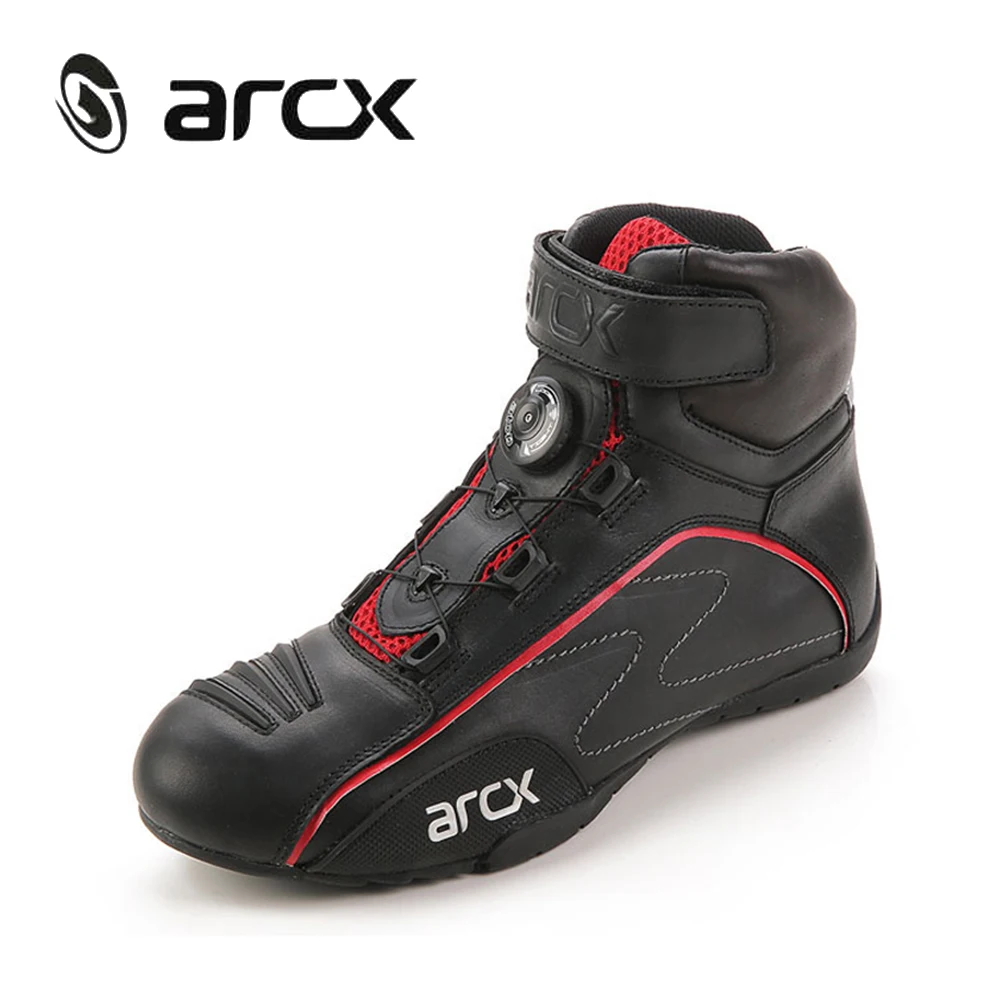 ARCX/мотоциклетные ботинки; мужские кожаные ботинки в байкерском стиле; уличные байкерские ботинки в байкерском стиле; ботинки для верховой езды с регулируемой шнуровкой - Цвет: Черный