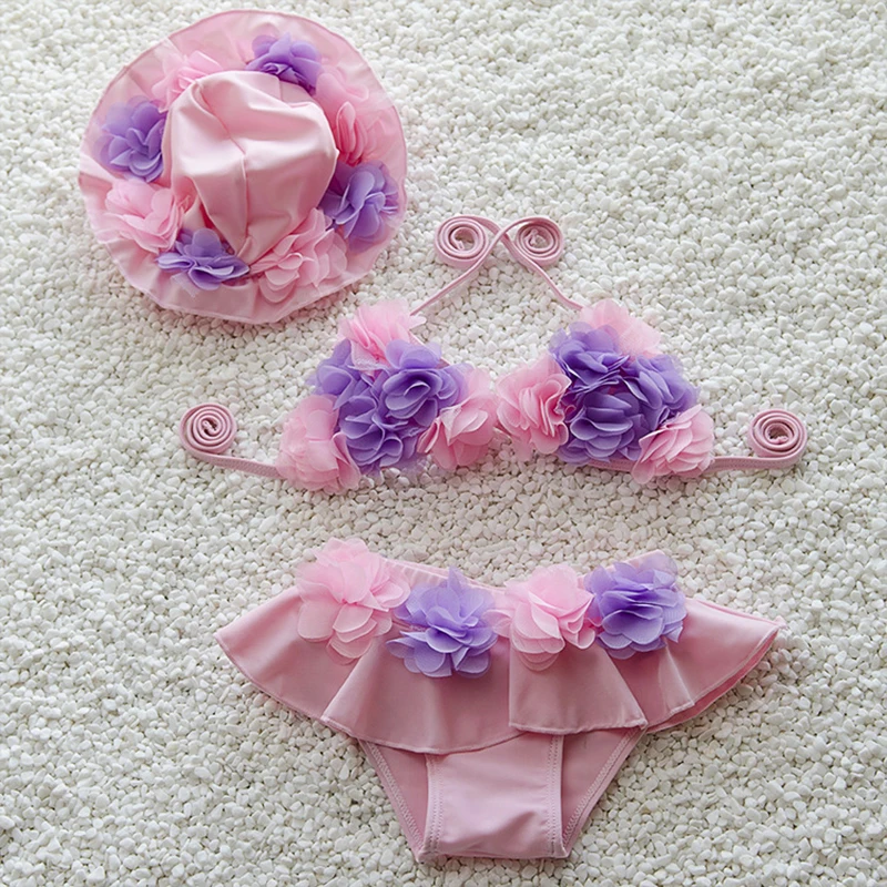 3 шт. детские кружевные бикини с юбкой и шапочкой|baby girl swimwear|baby bathbaby swimsuit |