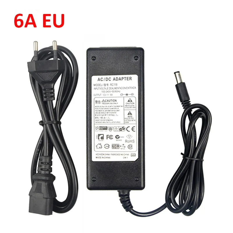 6A EU DC 12 V адаптер питания зарядное устройство 12 W 24 W 36 W 60 W 72 W 96 W 1A 2A 3A 5A 6A 8A 220 V 230 V входной трансформатор для светодиодной ленты или камеры видеонаблюдения - Цвет: 6A EU