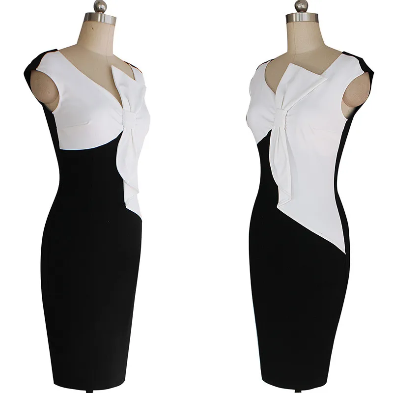 Платье Карандаш женское черное/белое большого размера|wear to work|women dress xxlpencil |