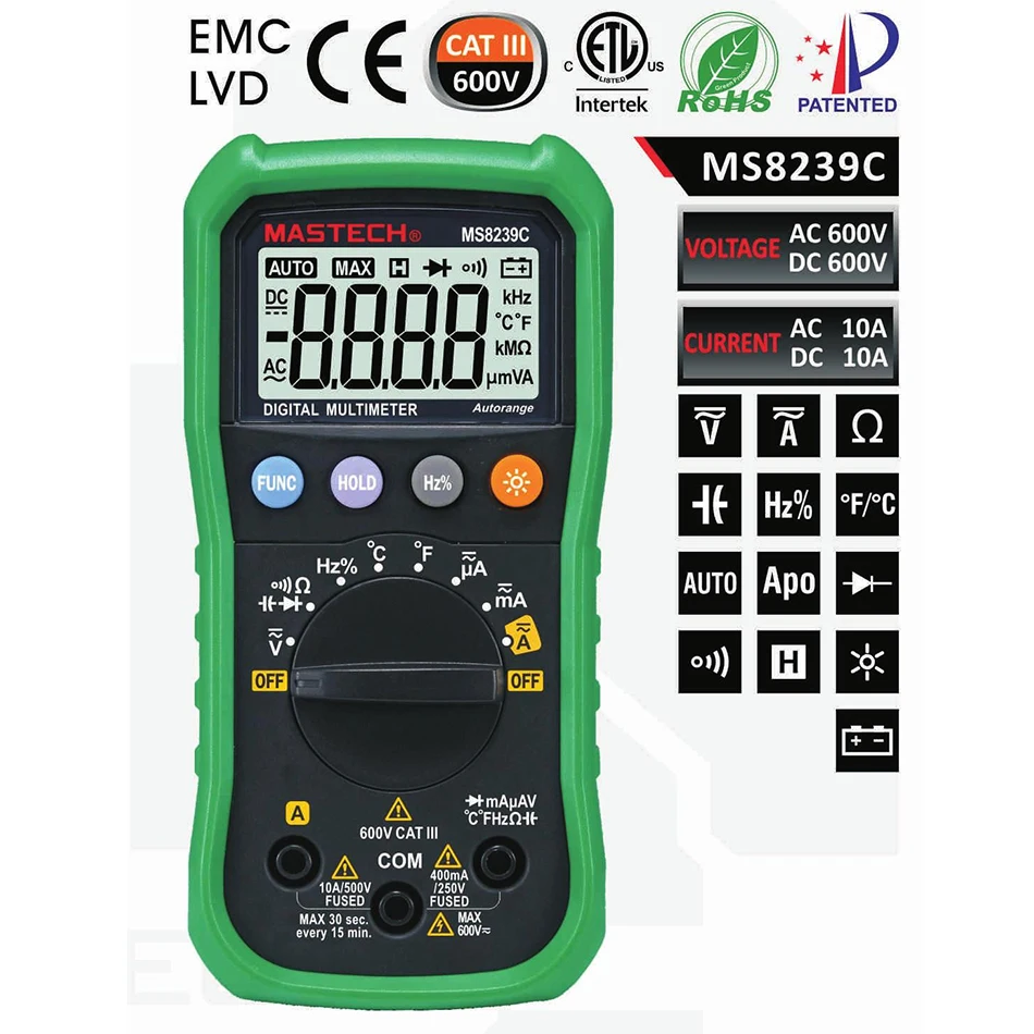 Mastech MS8239C Автоматический диапазон ручной 3 3/4 цифровой мультиметр AC DC Напряжение Ток Емкость Частота Температура Тестер