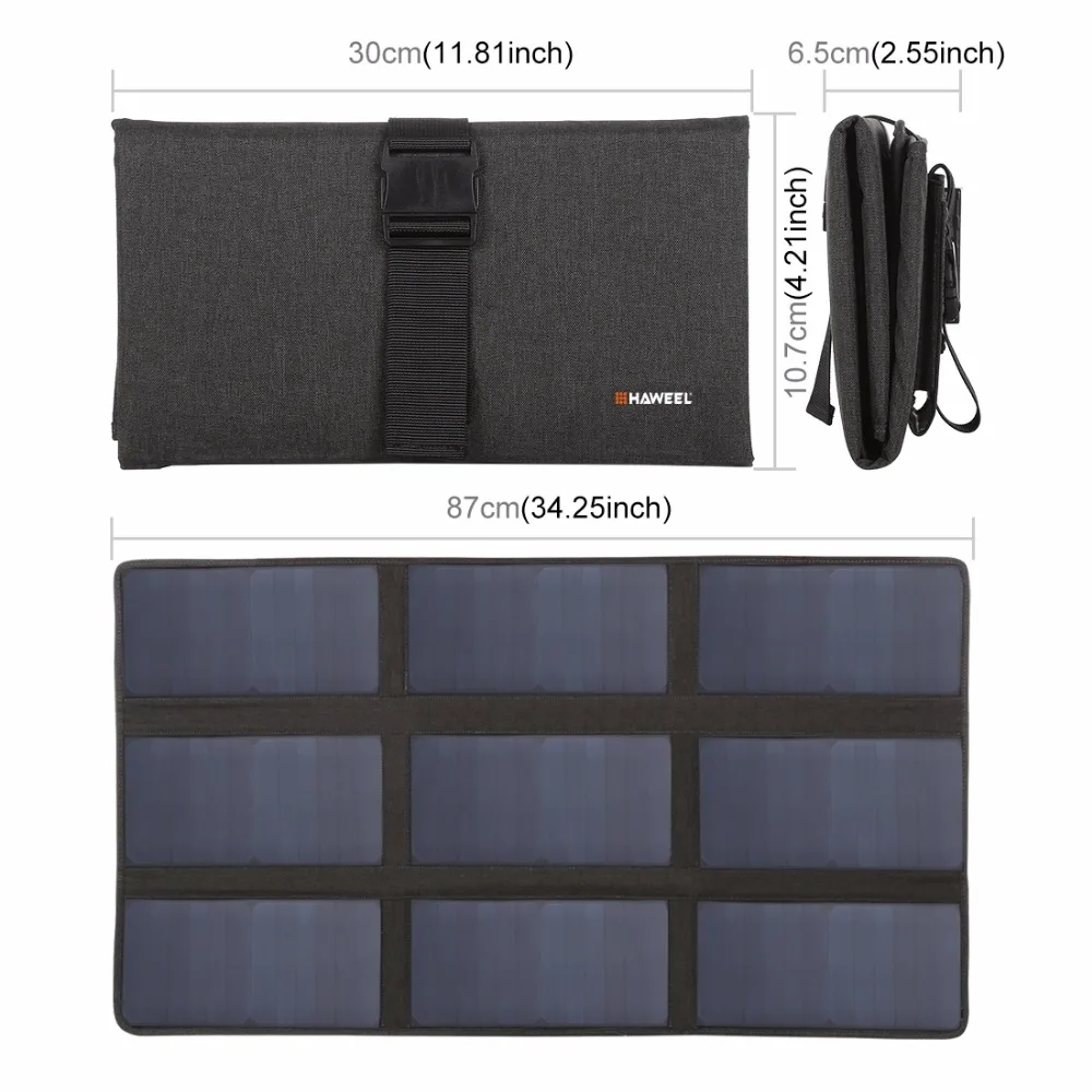 HAWEEL 60W 14W Portable Foldable Solar Charger Outdoor Travel Rechargeable Folding Bag with 9 4 Panels &amp USB Port | Электроника