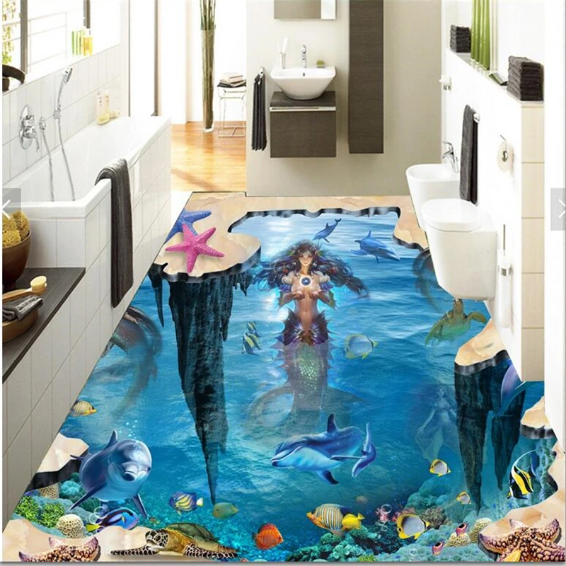 3d напольные 3d-плитки beibehang для рисования пляжа русалки подводного мира
